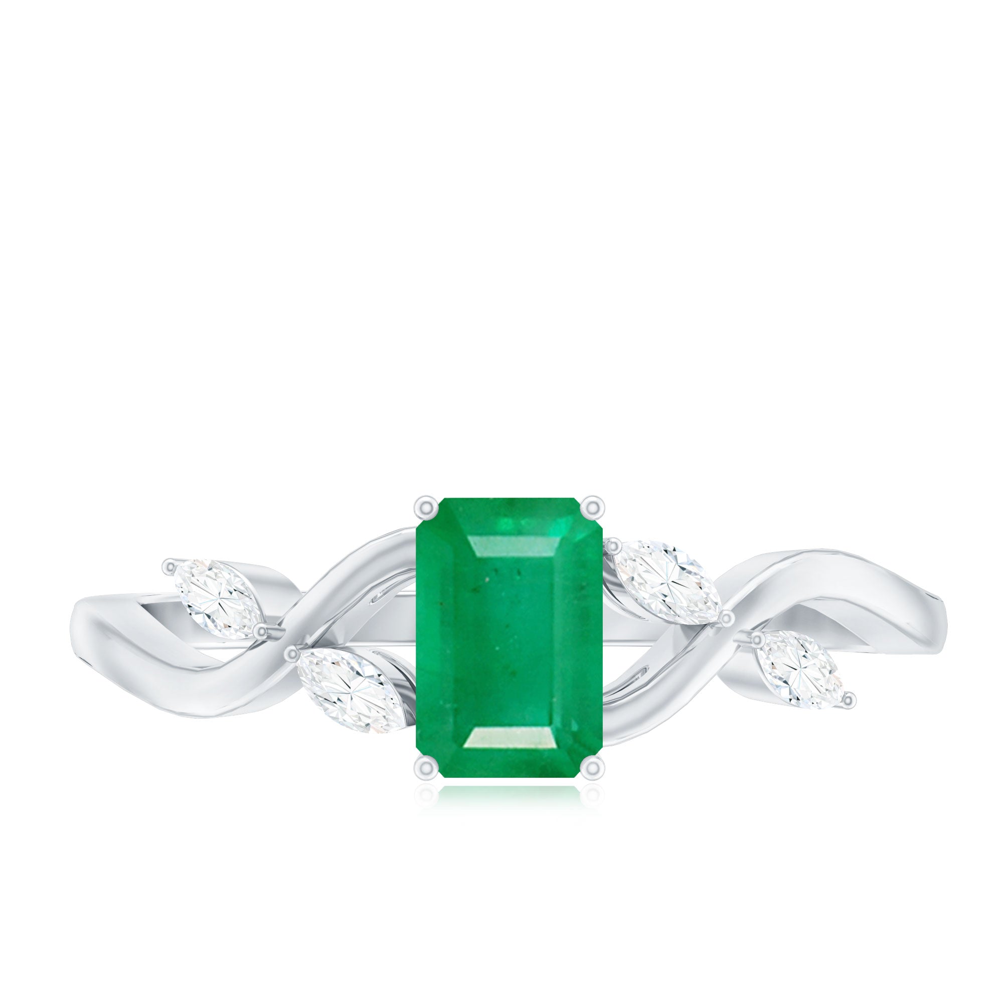 Natural Emerald Cut Emerald Designer Engagement Ring with Diamond