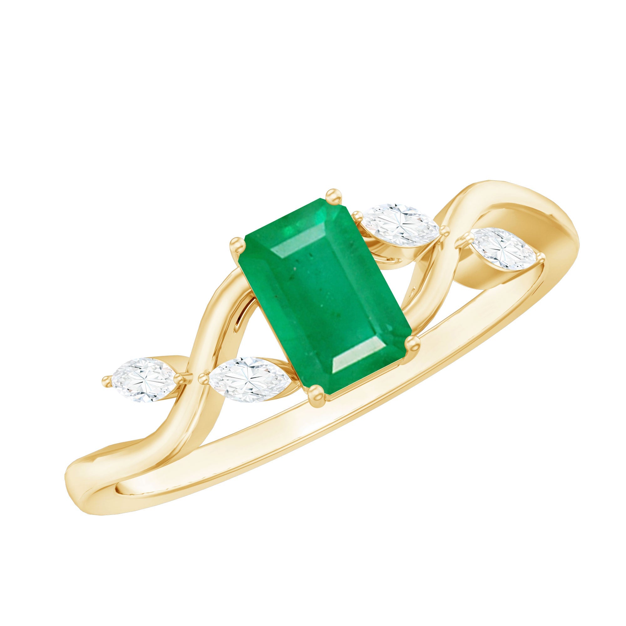 Natural Emerald Cut Emerald Designer Engagement Ring with Diamond | Rings | Wiccan Center