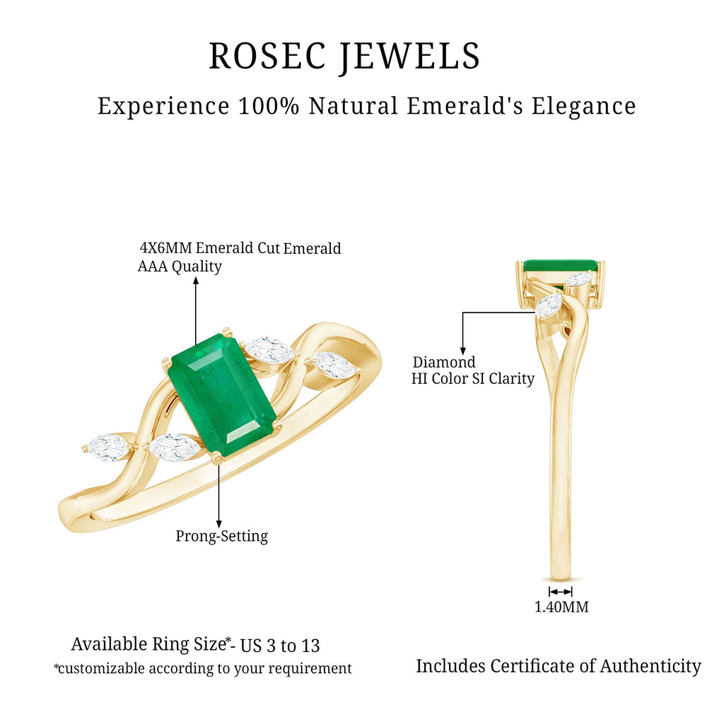 Natural Emerald Cut Emerald Designer Engagement Ring with Diamond