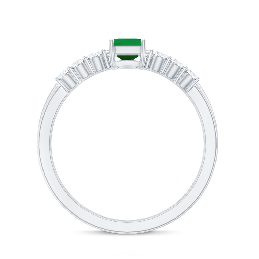 Natural 0.6 Carat Emerald Cut Emerald Diamond Engagement Wedding Ring Set of 2