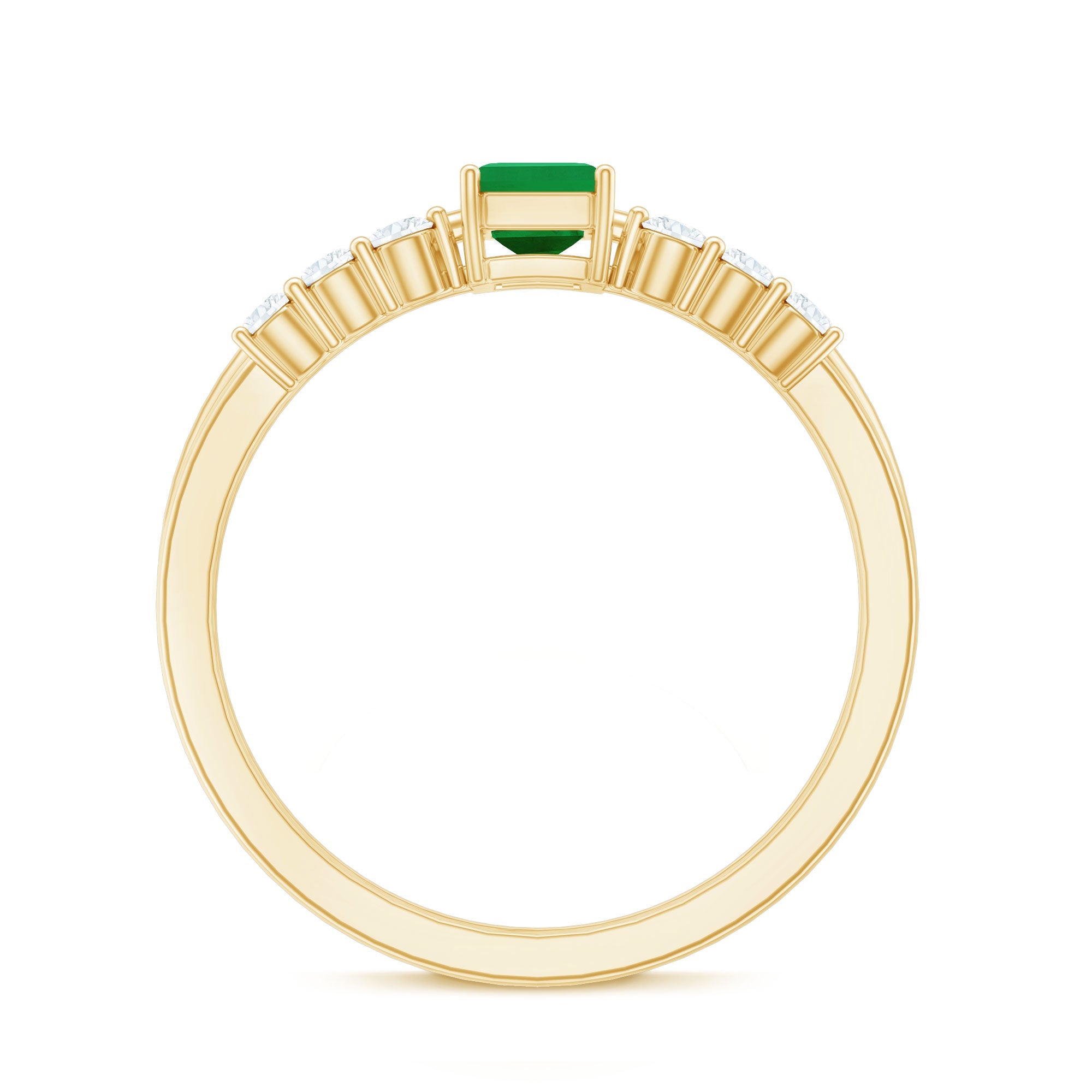 Natural 0.6 Carat Emerald Cut Emerald Diamond Engagement Wedding Ring Set of 2