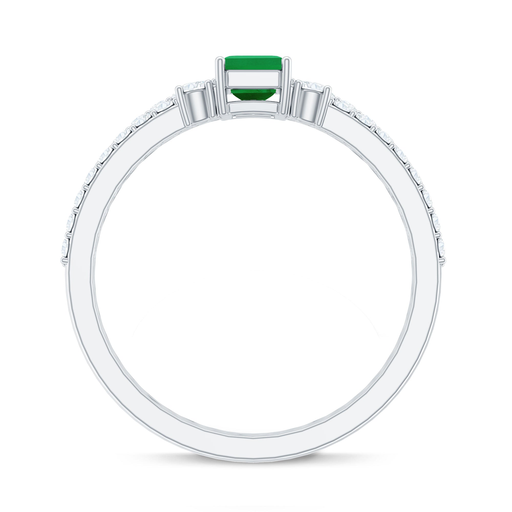 Genuine Emerald Diamond Emerald Cut Engagement Ring and Wedding Band Set