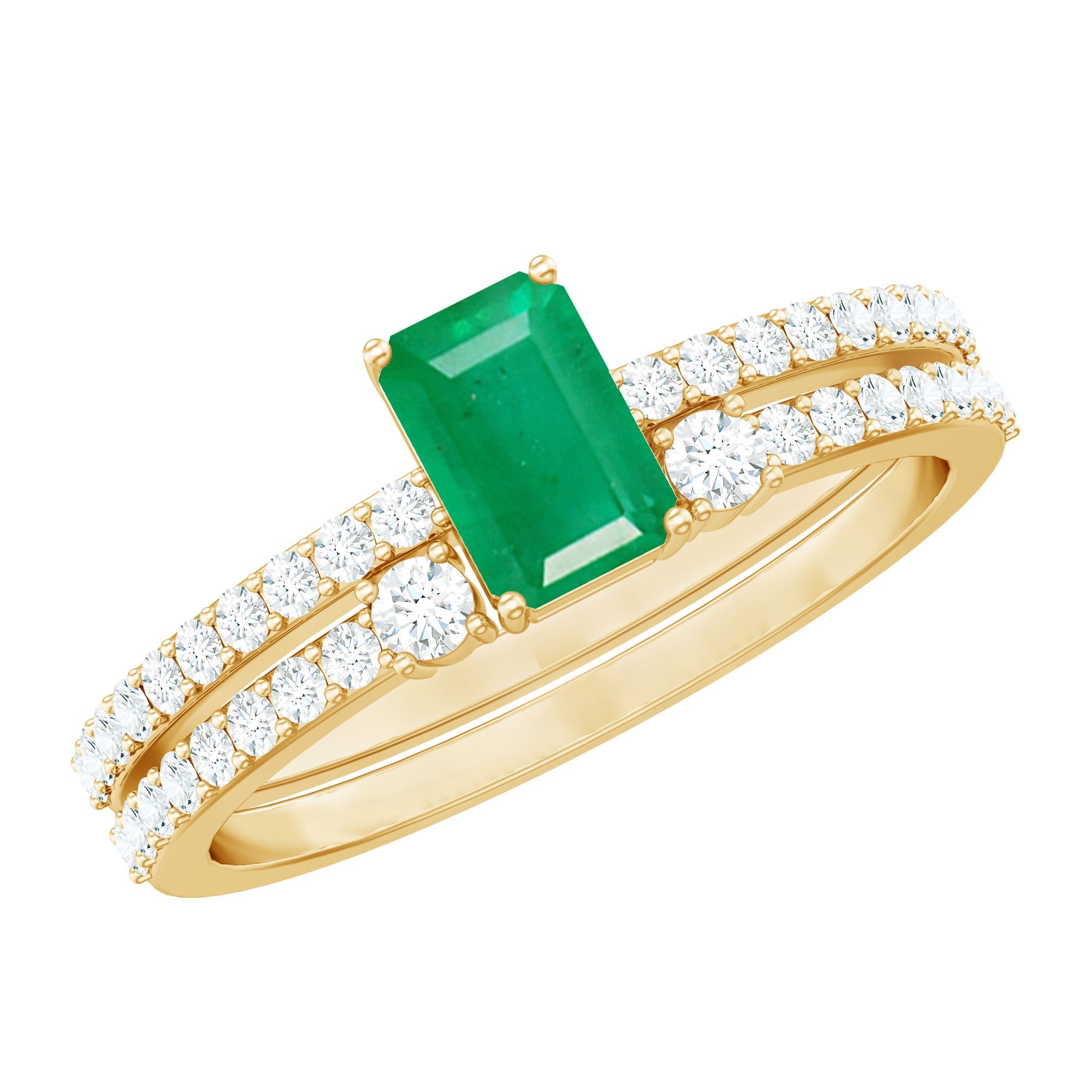 Genuine Emerald Diamond Emerald Cut Engagement Ring and Wedding Band Set | Rings | Wiccan Center
