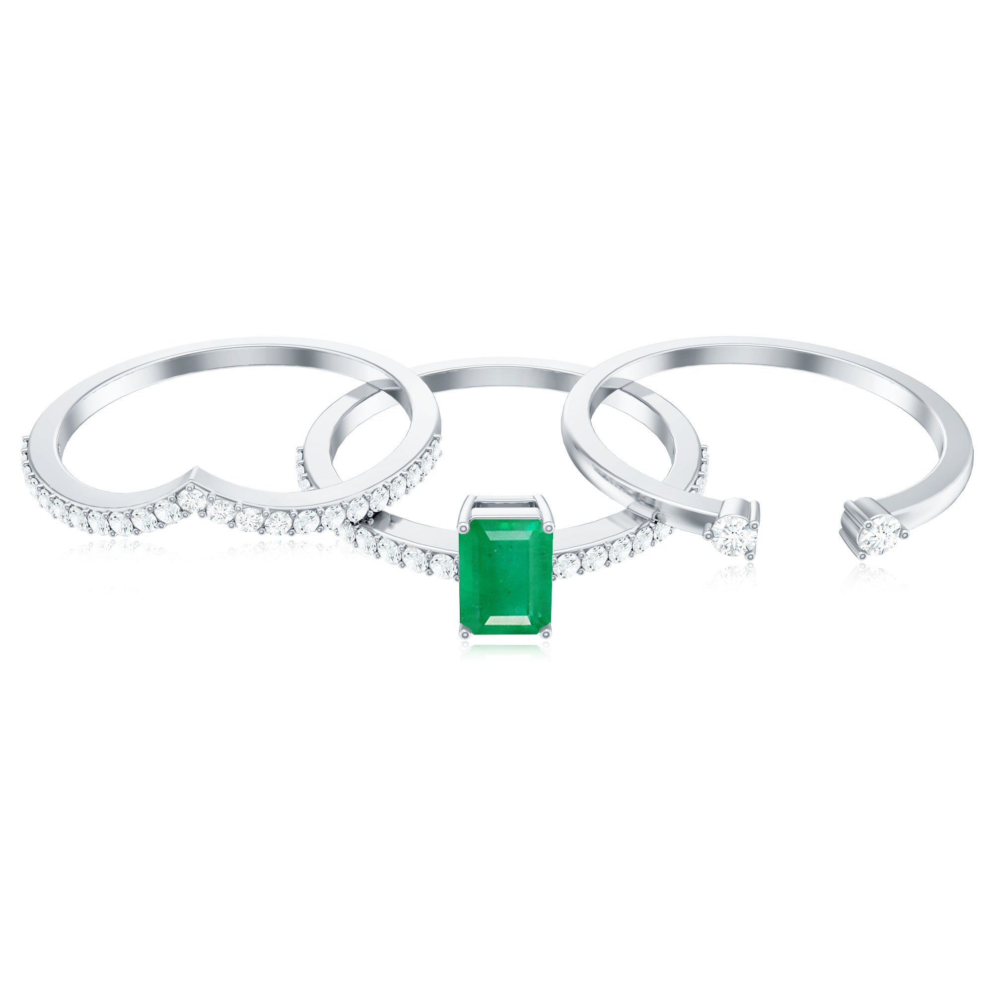 0.6 Carat Natural Emerald Cut Emerald Diamond 3 Piece Bridal Ring Set