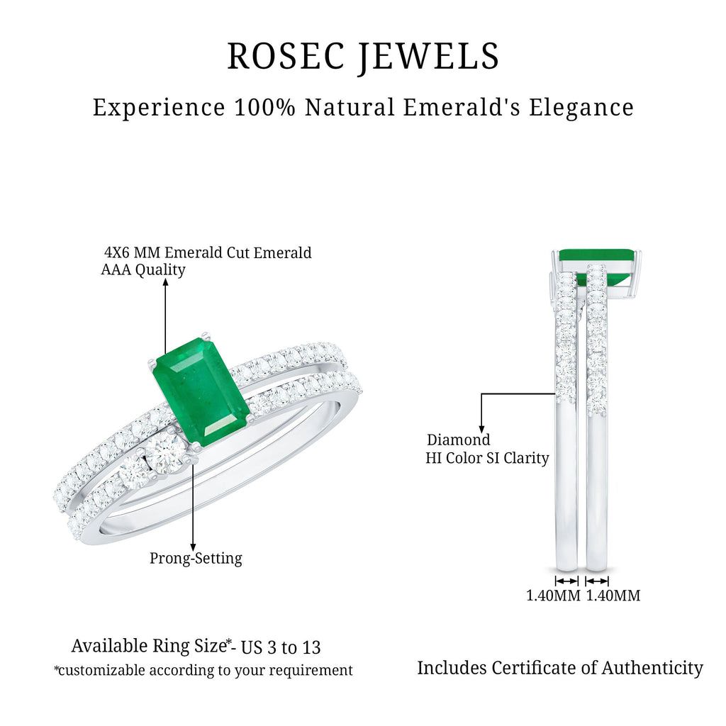 Genuine Emerald Diamond Emerald Cut Engagement Ring with Enhancer