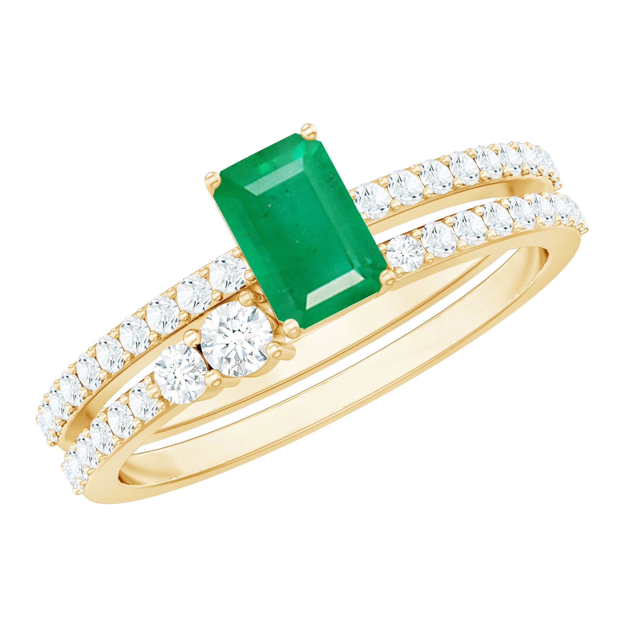 Genuine Emerald Diamond Emerald Cut Engagement Ring with Enhancer | Rings | Wiccan Center