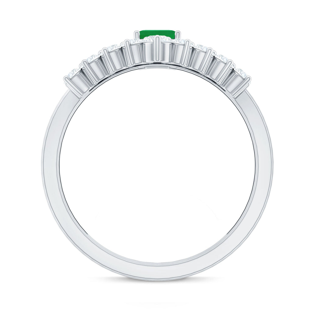 Natural Emerald Diamond Emerald Cut Engagement Ring with Curved Wedding Band