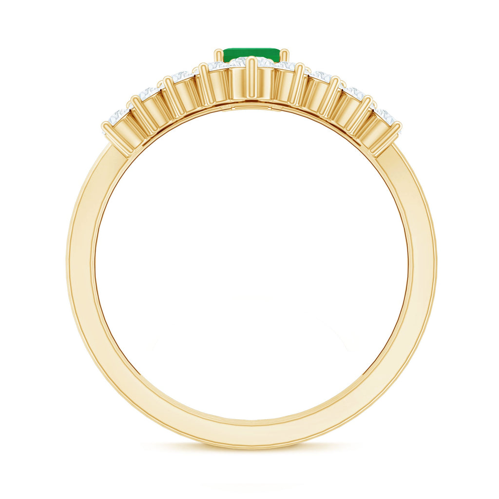 Natural Emerald Diamond Emerald Cut Engagement Ring with Curved Wedding Band