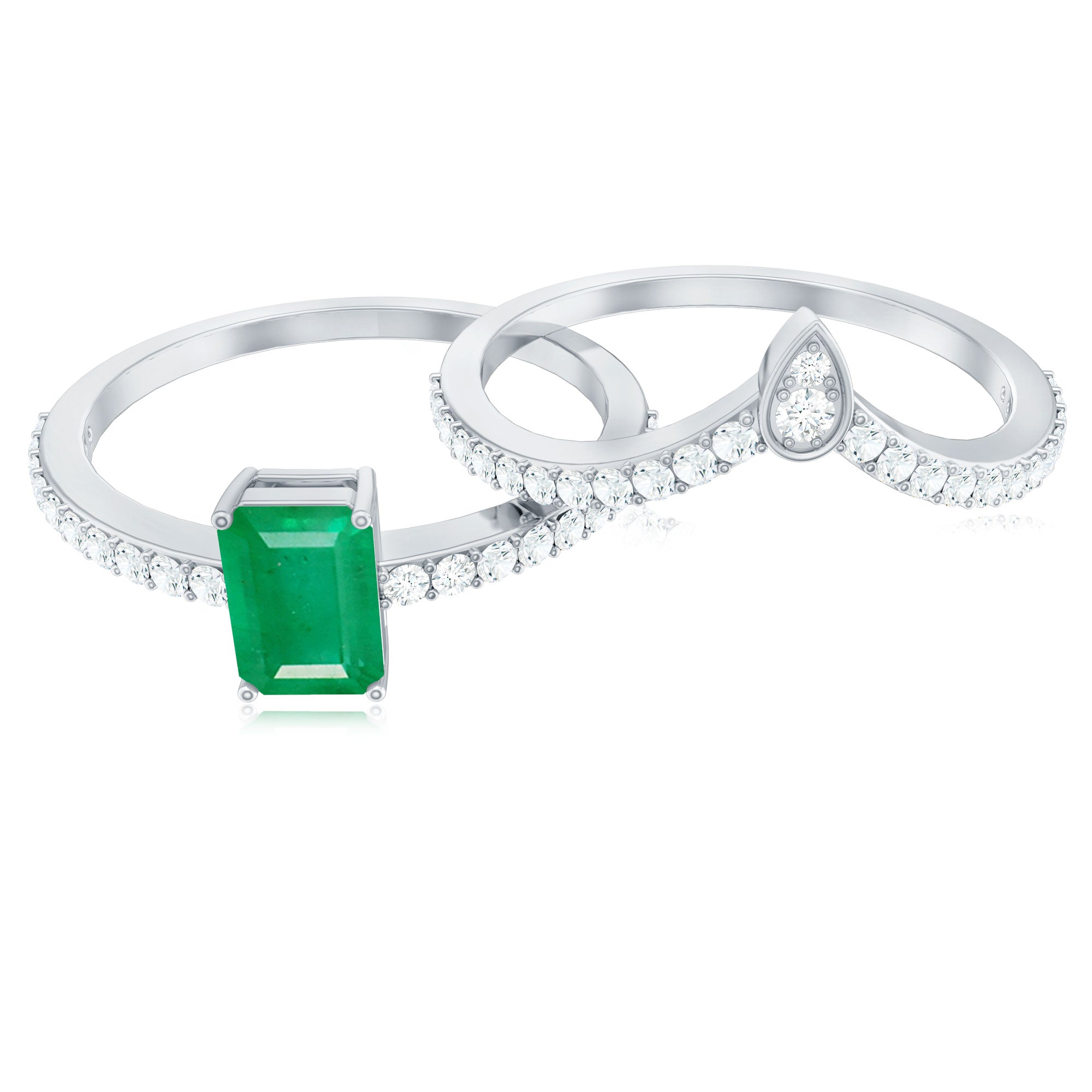 Certified Natural Emerald Diamond Emerald Cut Engagement Ring Wedding Band Set