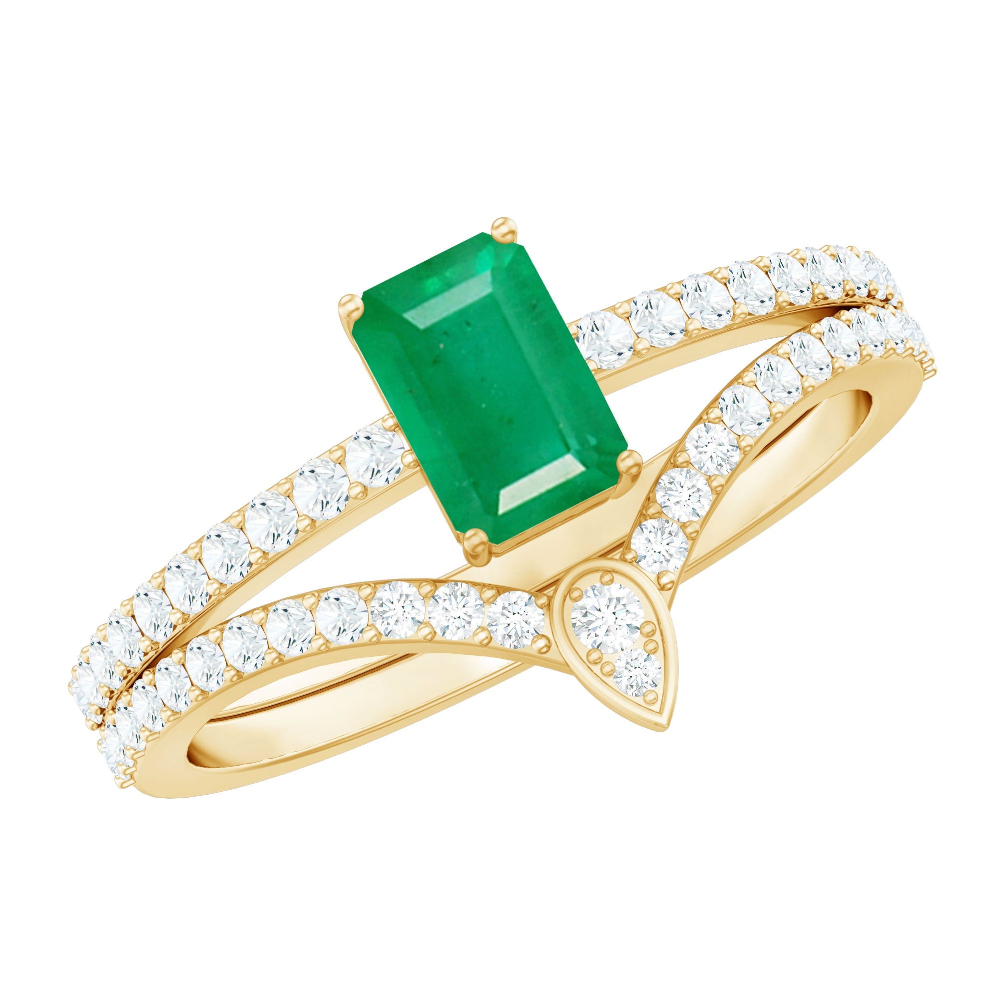 Certified Natural Emerald Diamond Emerald Cut Engagement Ring Wedding Band Set | Rings | Wiccan Center