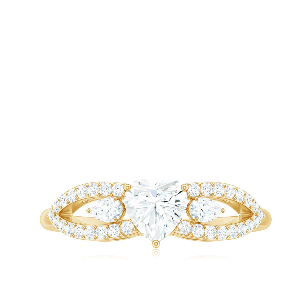 Certified Moissanite Heart Promise Ring with Split Shank
