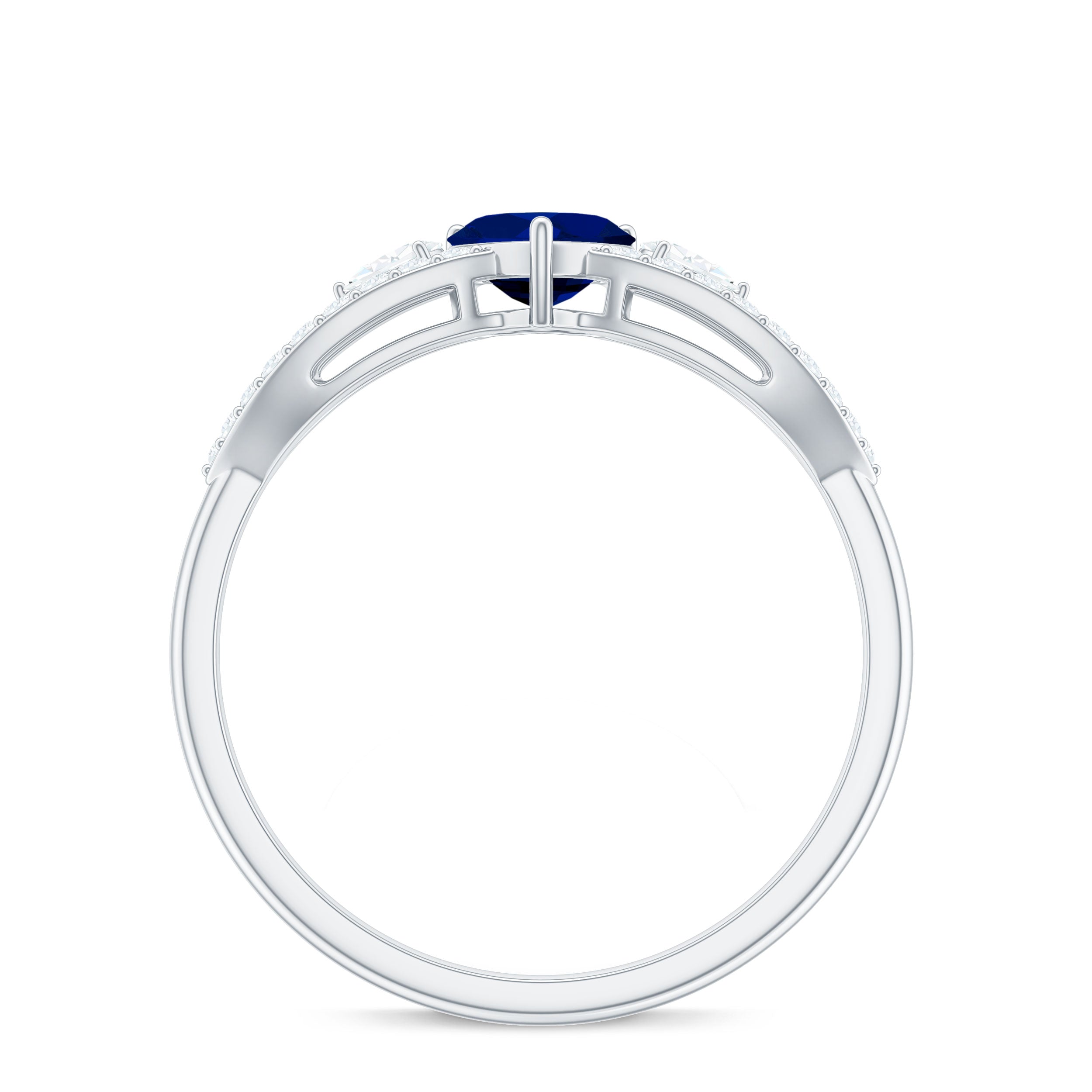 Real 0.6 Carat Blue Sapphire and Diamond Heart Promise Ring with Split Shank
