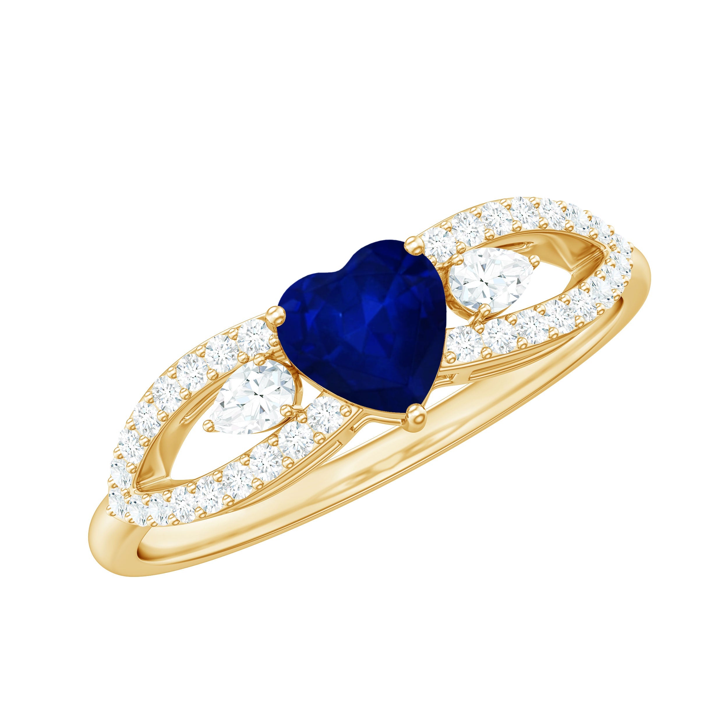 Real 0.6 Carat Blue Sapphire and Diamond Heart Promise Ring with Split Shank | Rings | Wiccan Center