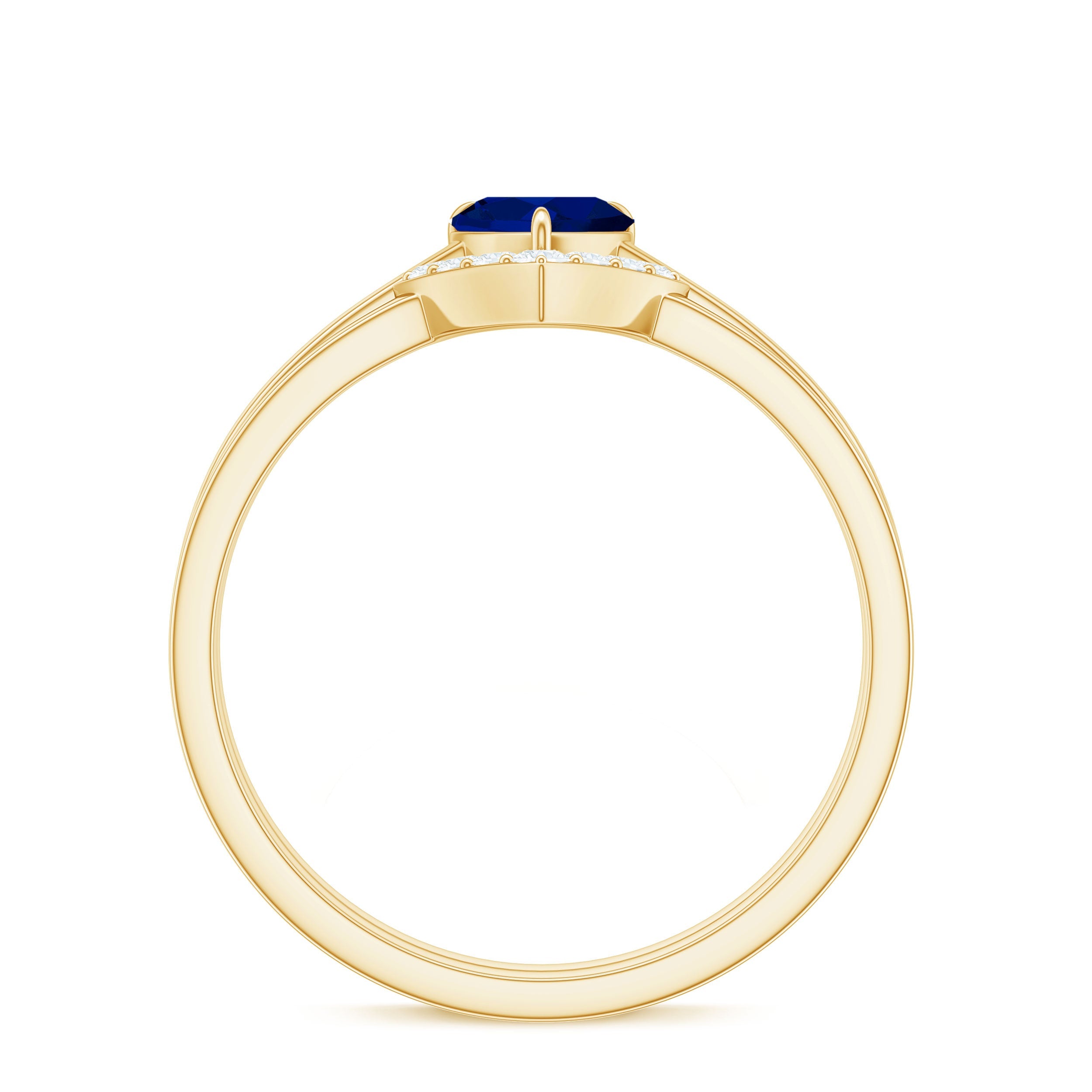 0.6 Carat Heart Shape Blue Sapphire Solitaire Ring Set with Diamond Chevron Band
