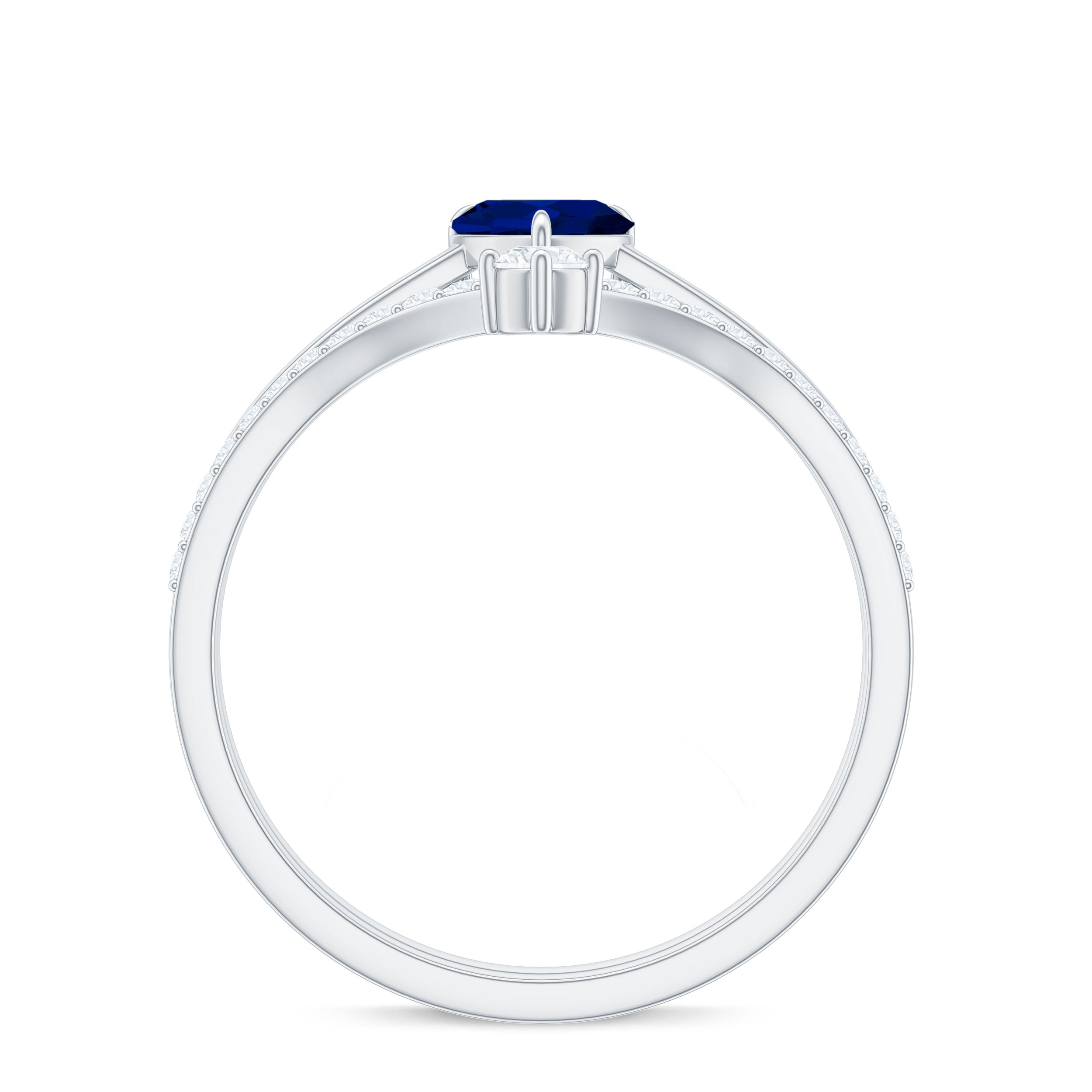 Heart Shape Blue Sapphire Solitaire Wedding Ring Set with Diamond