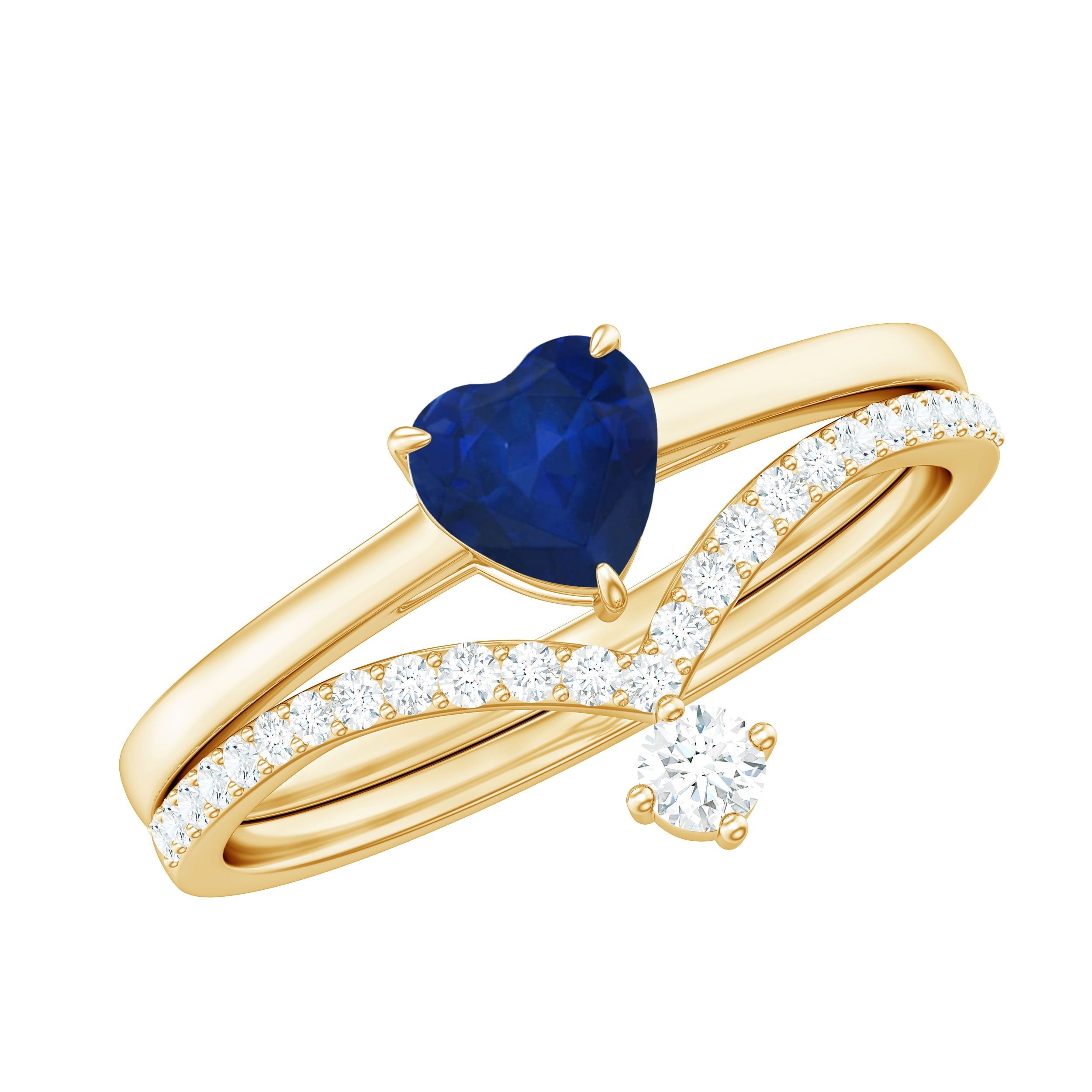 Heart Shape Blue Sapphire Solitaire Wedding Ring Set with Diamond | Rings | Wiccan Center