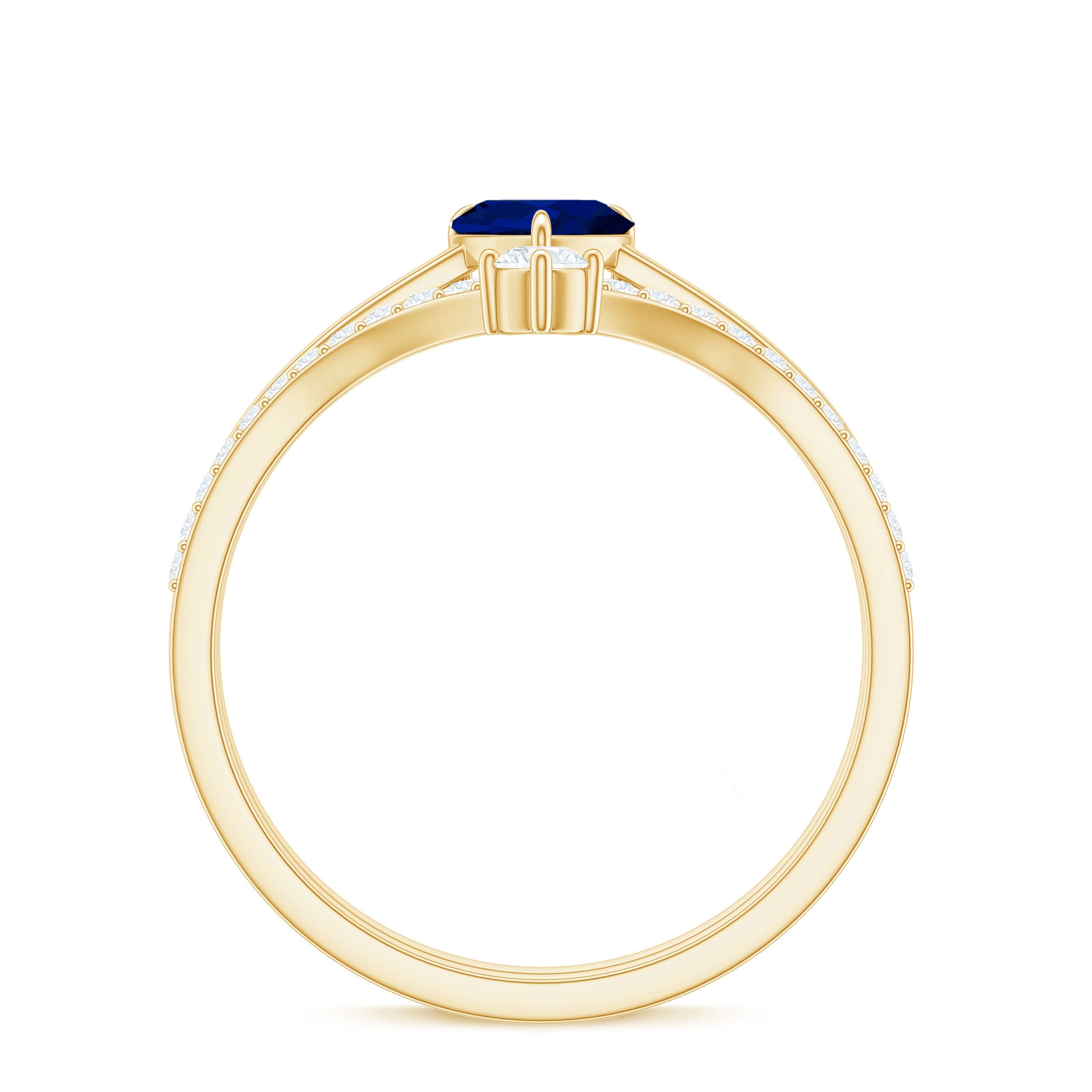 Heart Shape Blue Sapphire Solitaire Wedding Ring Set with Diamond
