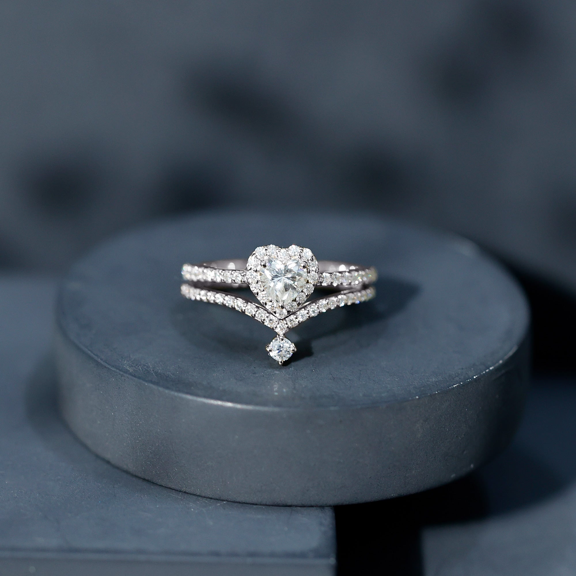 Certified Moissanite Heart Wedding Ring Set for Women