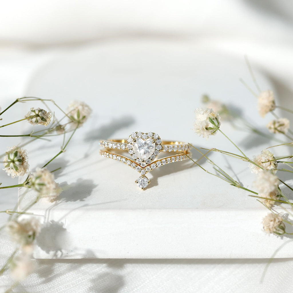 Certified Moissanite Heart Wedding Ring Set for Women
