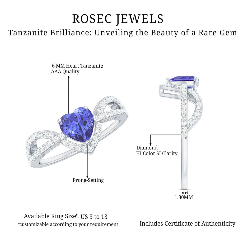 Heart Shape Tanzanite and Diamond Designer Engagement Ring