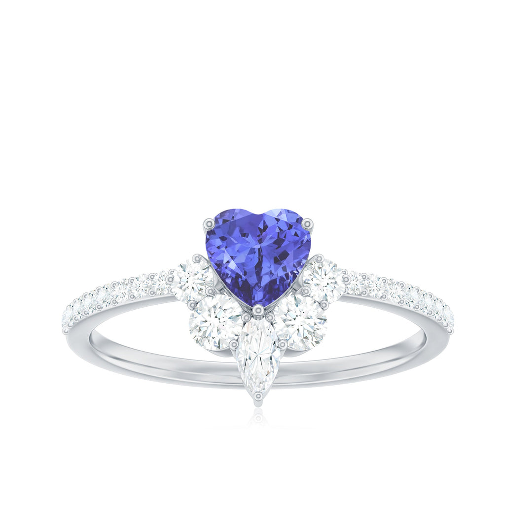 Natural Tanzanite Diamond Heart Promise Ring for Engagement