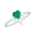 Natural Emerald Heart Promise Ring with Diamond