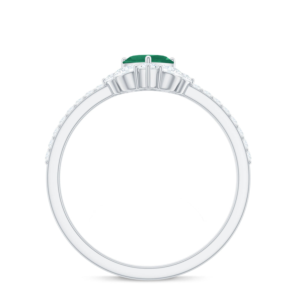 Natural Emerald Heart Promise Ring with Diamond