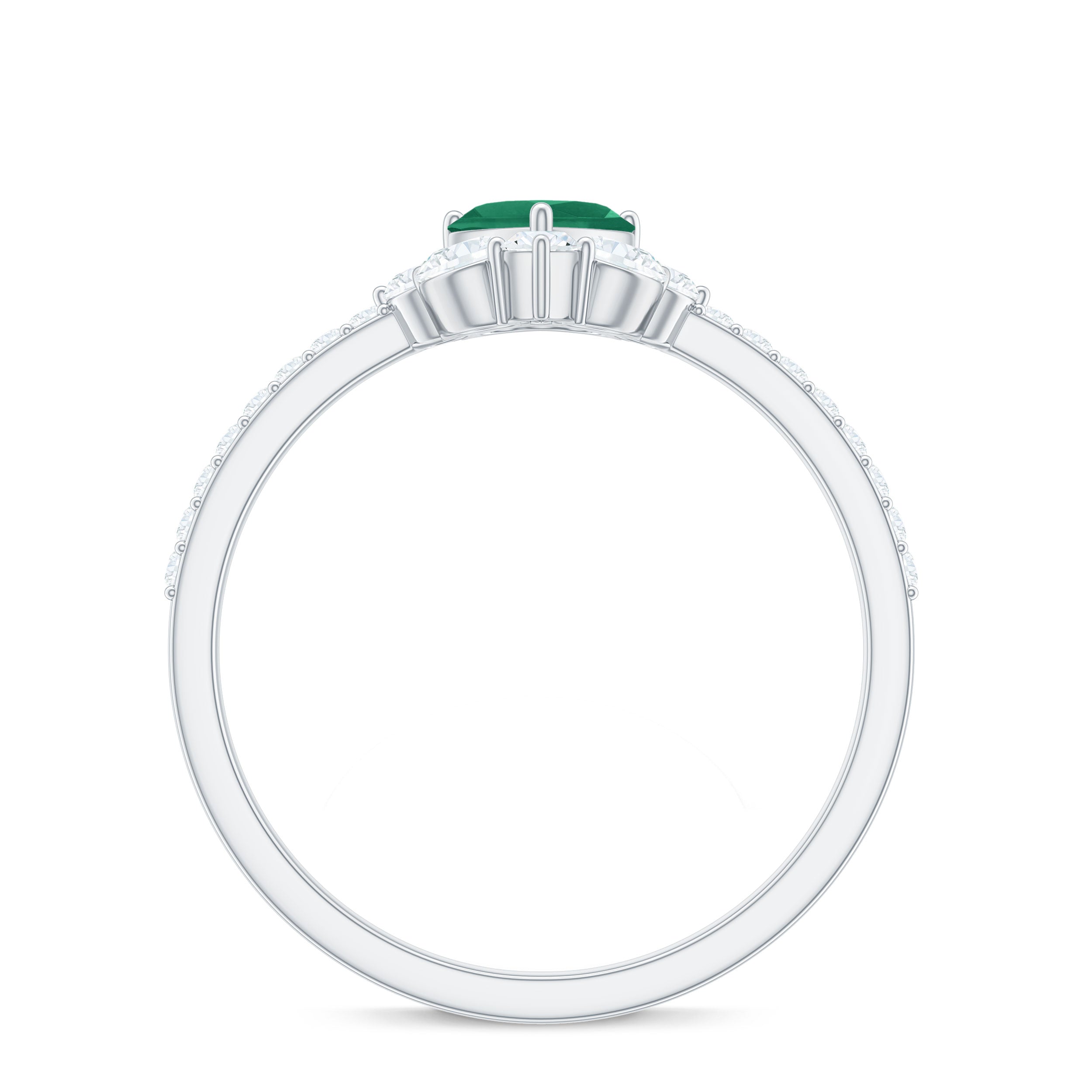 Natural Emerald Heart Promise Ring with Diamond
