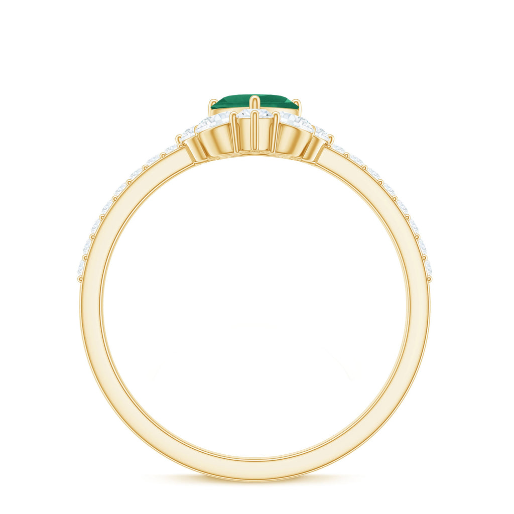 Natural Emerald Heart Promise Ring with Diamond
