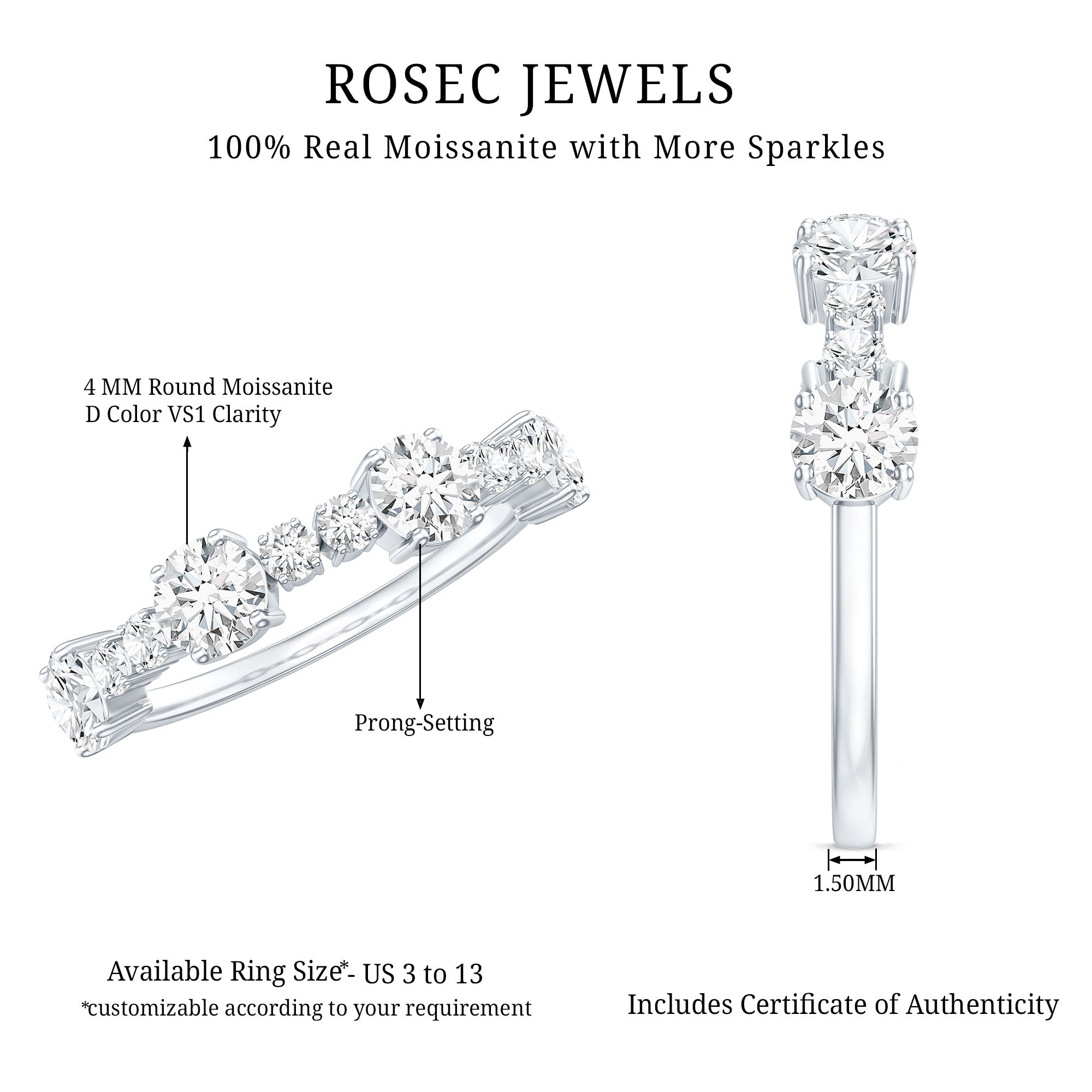 Round Moissanite Half Eternity Wedding Band