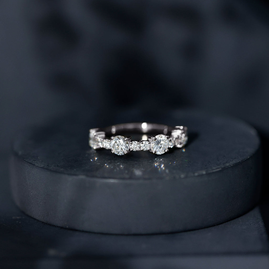 Round Moissanite Half Eternity Wedding Band