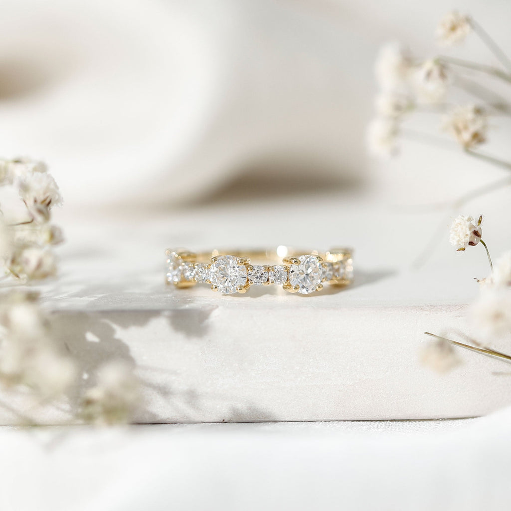 Round Moissanite Half Eternity Wedding Band