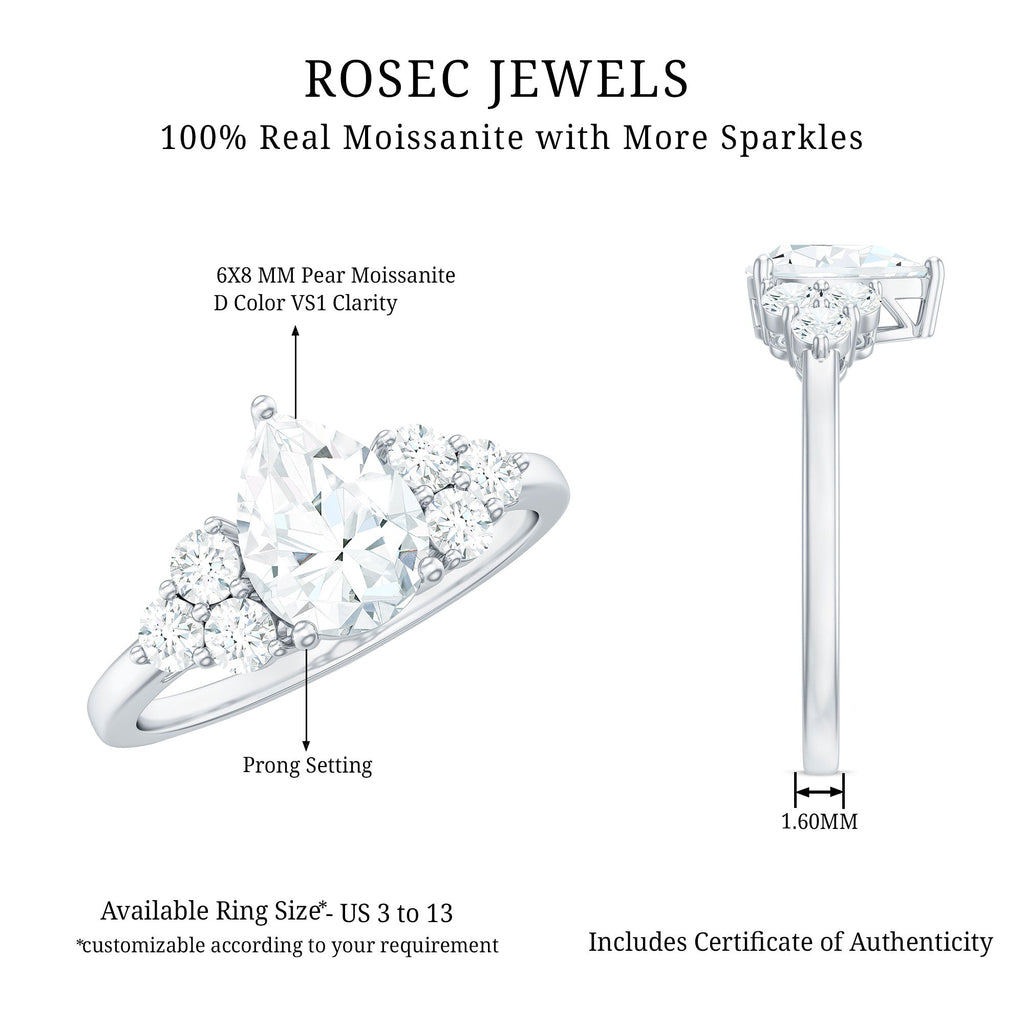 Certified 1.3 Carat Moissanite Pear Engagement Ring with Trio