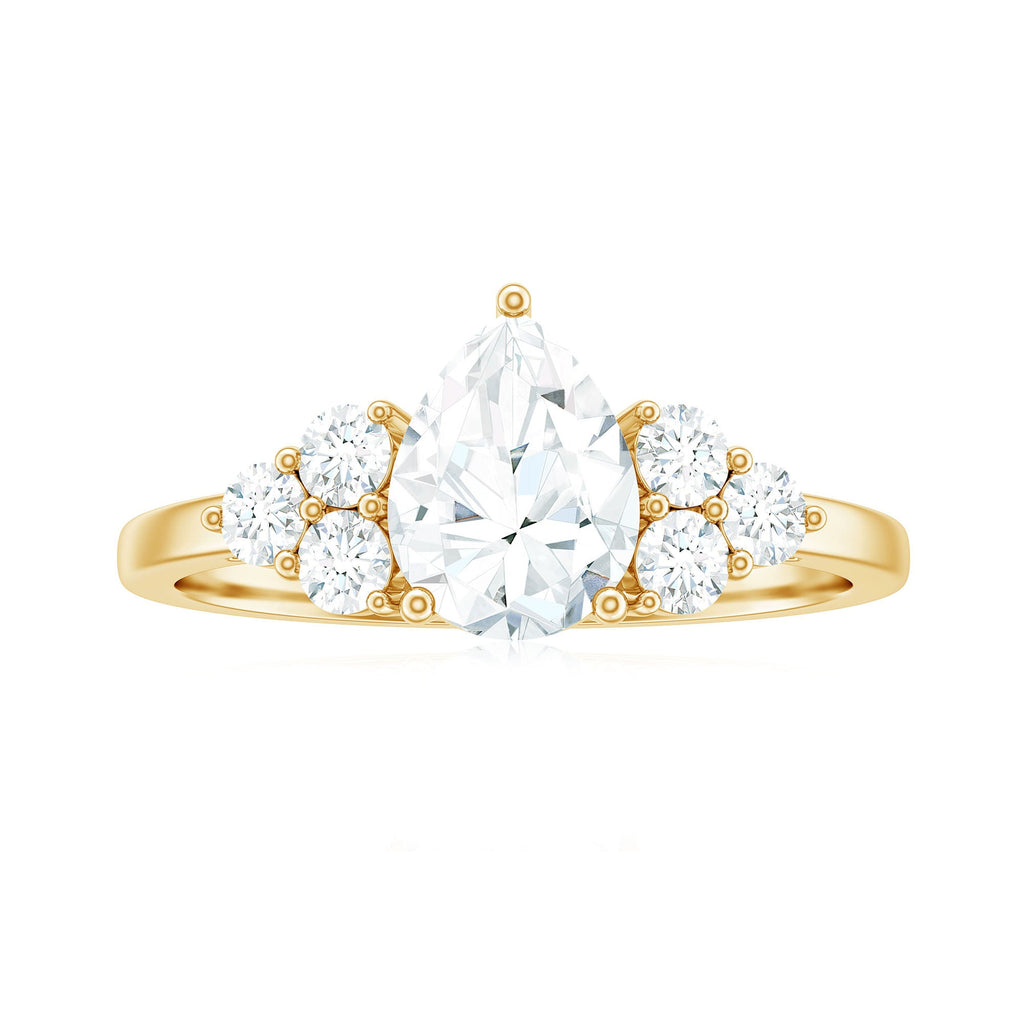 Certified 1.3 Carat Moissanite Pear Engagement Ring with Trio