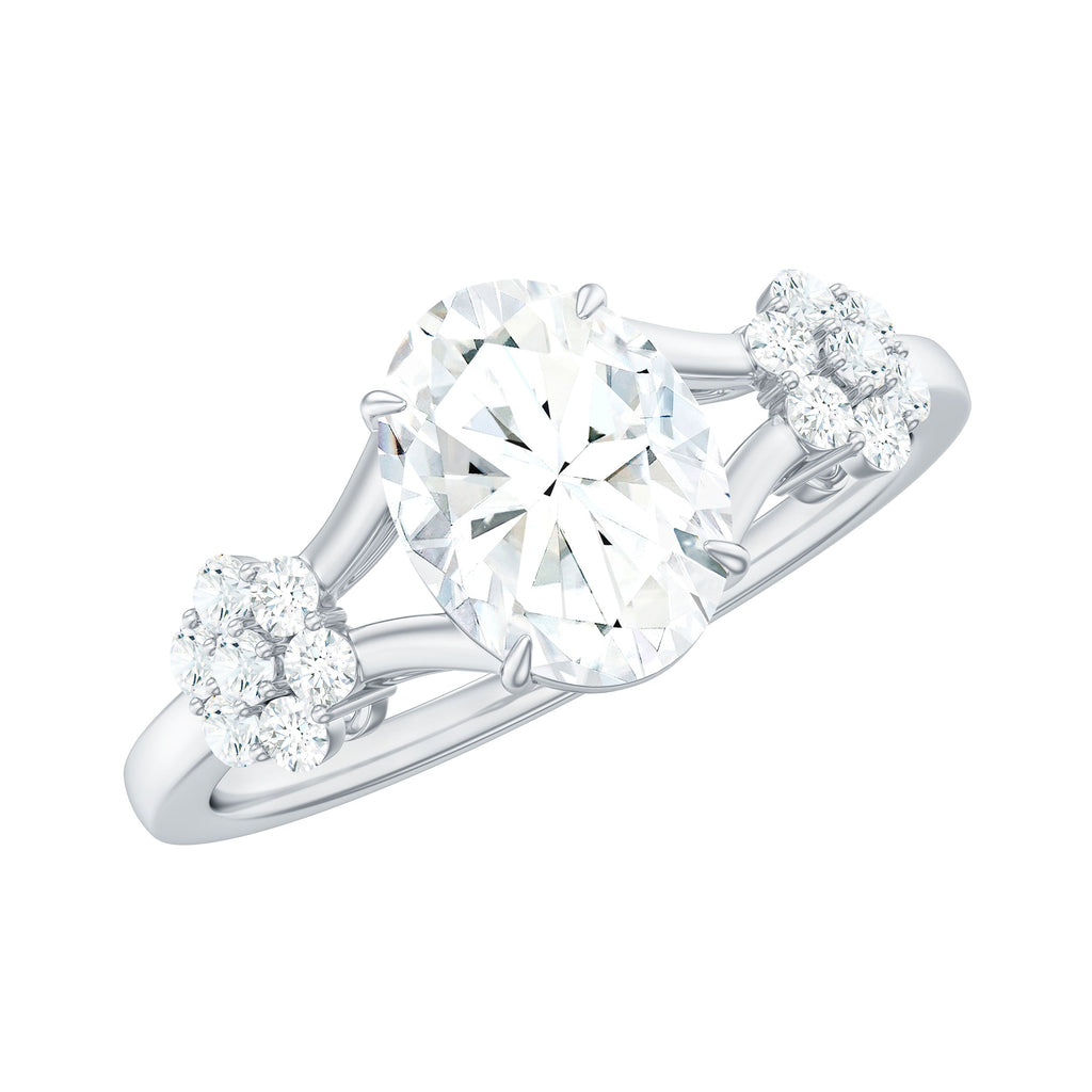 Oval Cut Moissanite Flower Engagement Ring in Split Shank