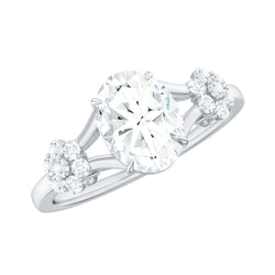 Oval Cut Moissanite Flower Engagement Ring in Split Shank | Rings | Wiccan Center