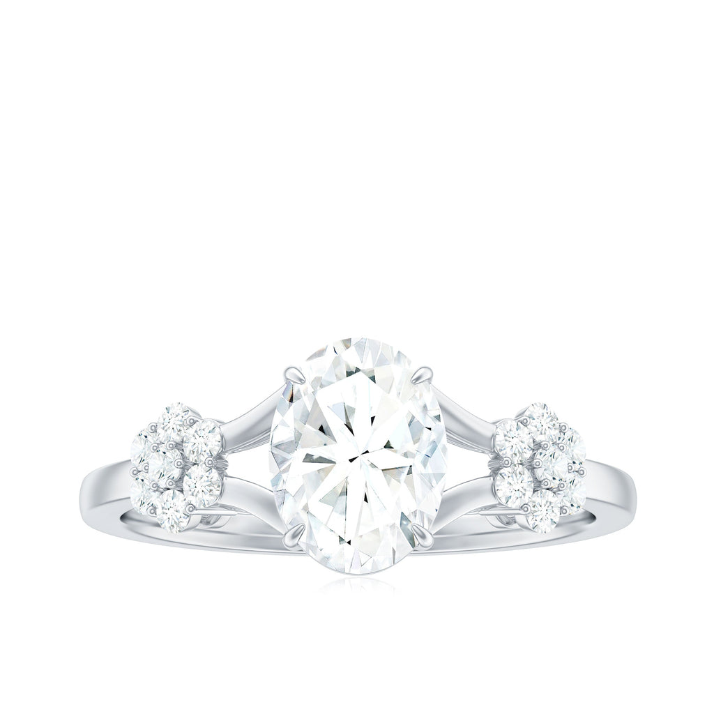 Oval Cut Moissanite Flower Engagement Ring in Split Shank