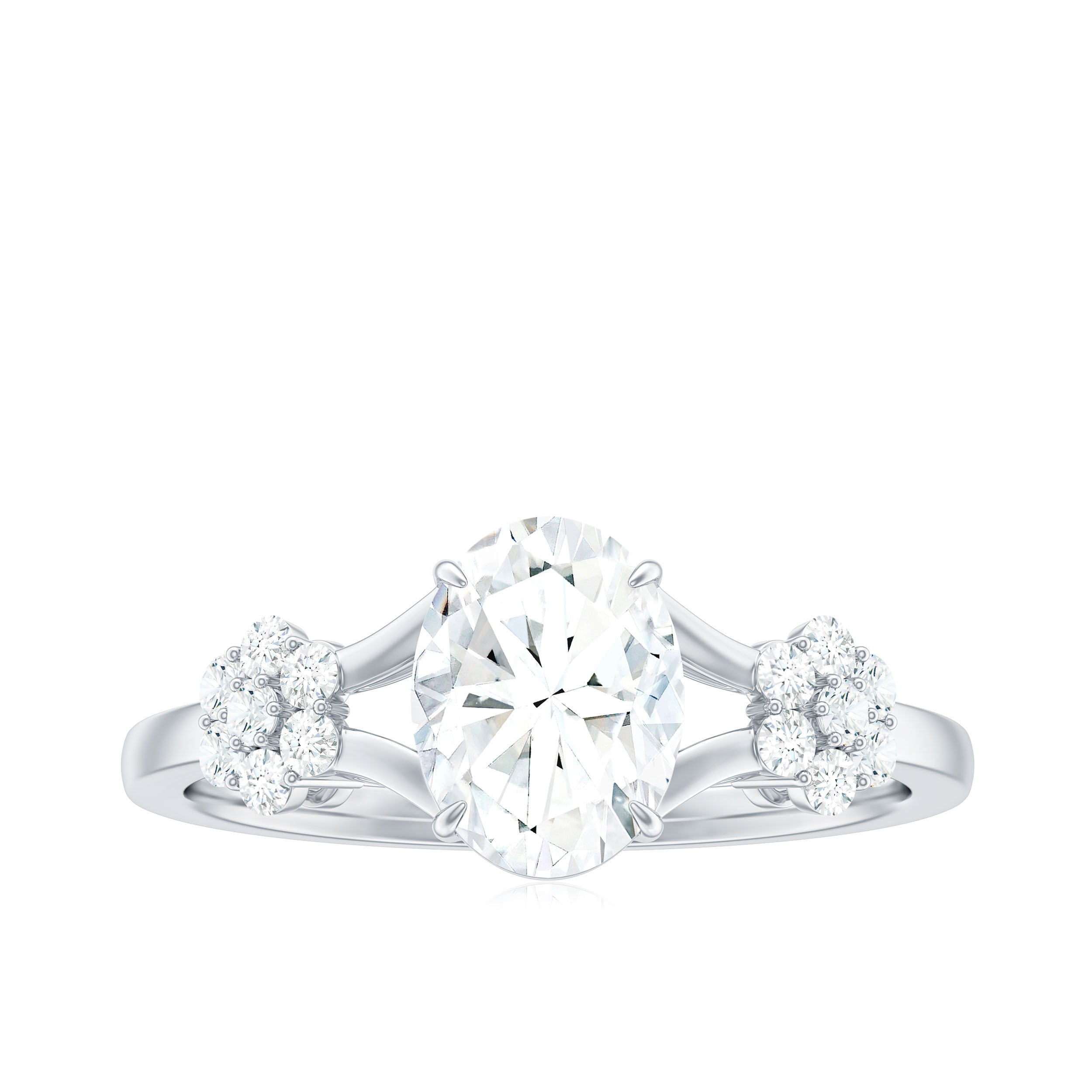 Oval Cut Moissanite Flower Engagement Ring in Split Shank
