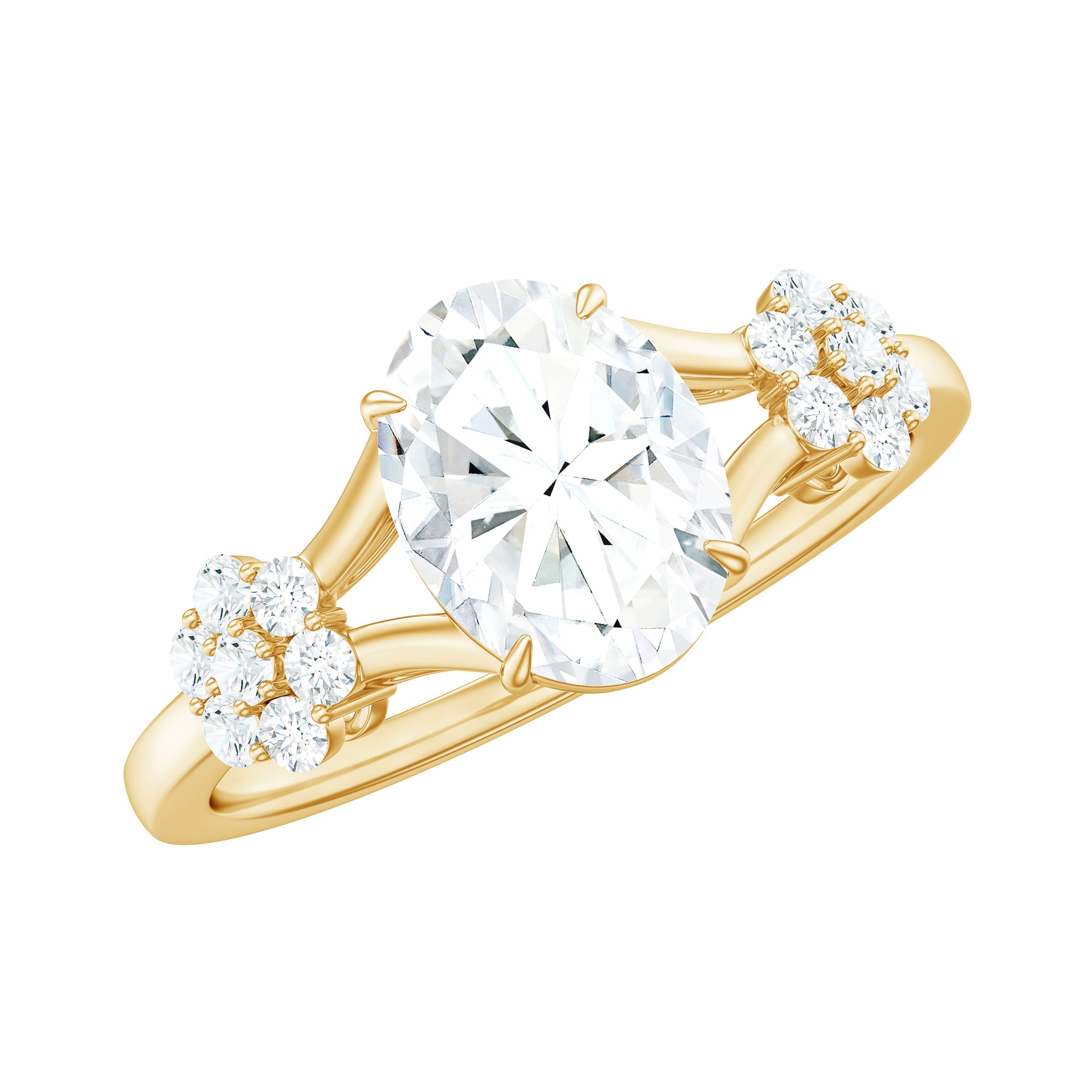 Oval Cut Moissanite Flower Engagement Ring in Split Shank | Rings | Wiccan Center
