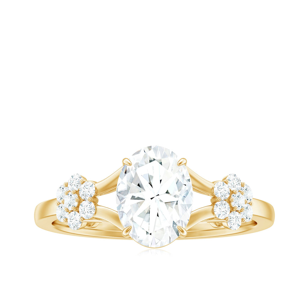 Oval Cut Moissanite Flower Engagement Ring in Split Shank