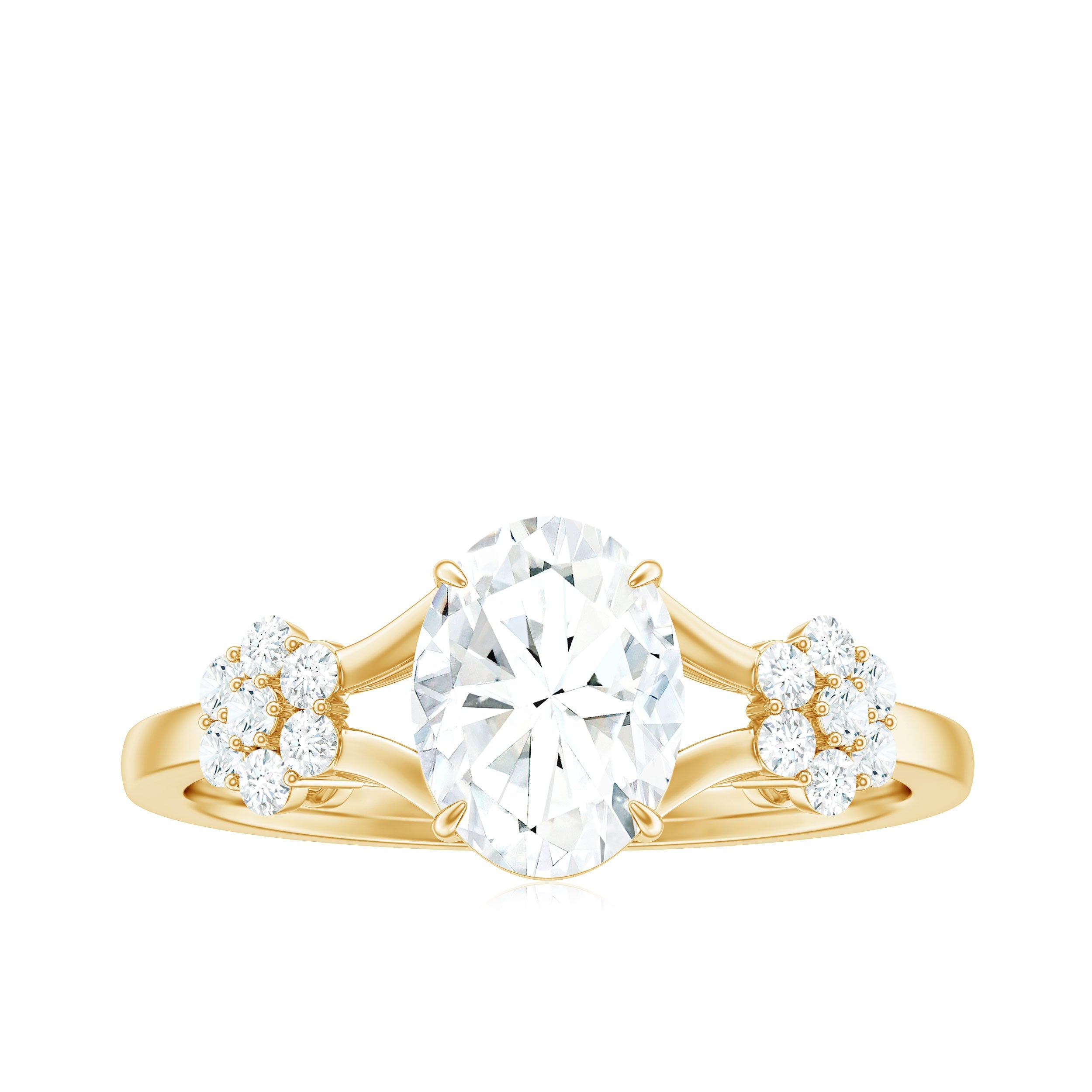 Oval Cut Moissanite Flower Engagement Ring in Split Shank