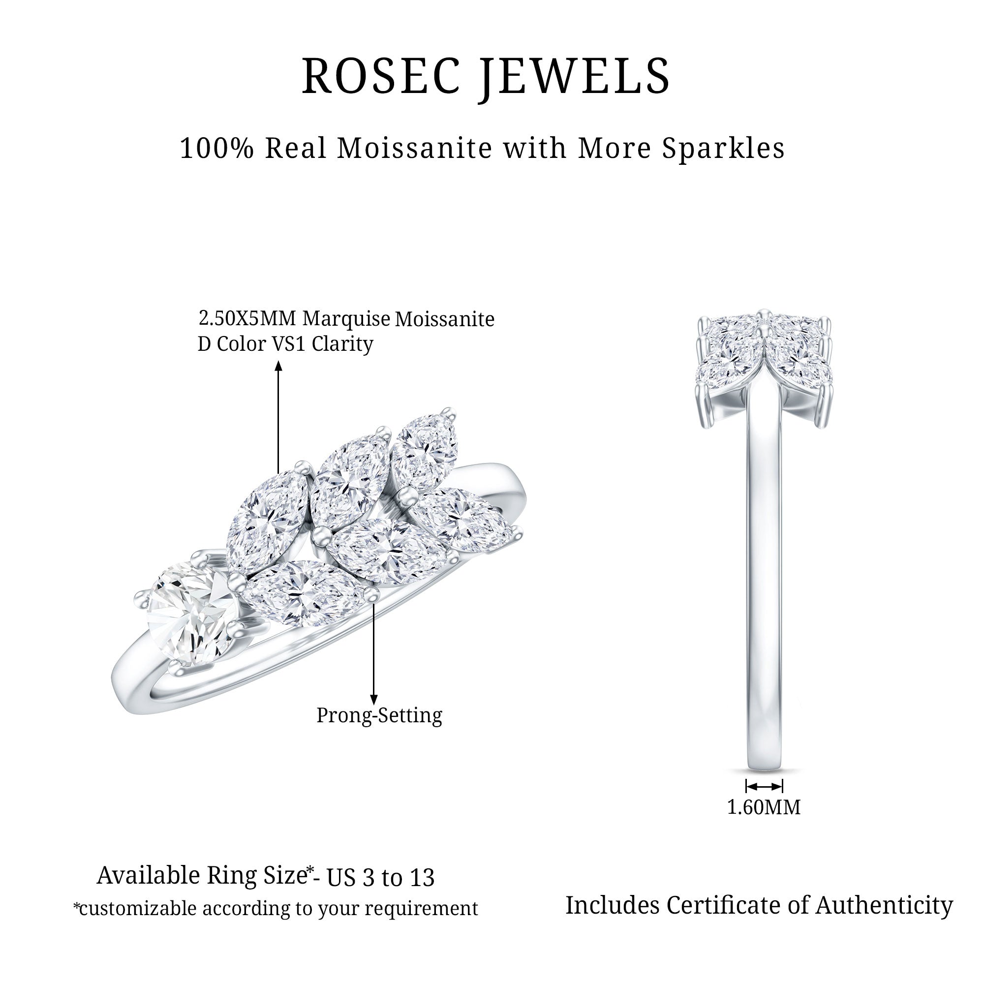 Nature Inspired Moissanite Anniversary Ring for Women