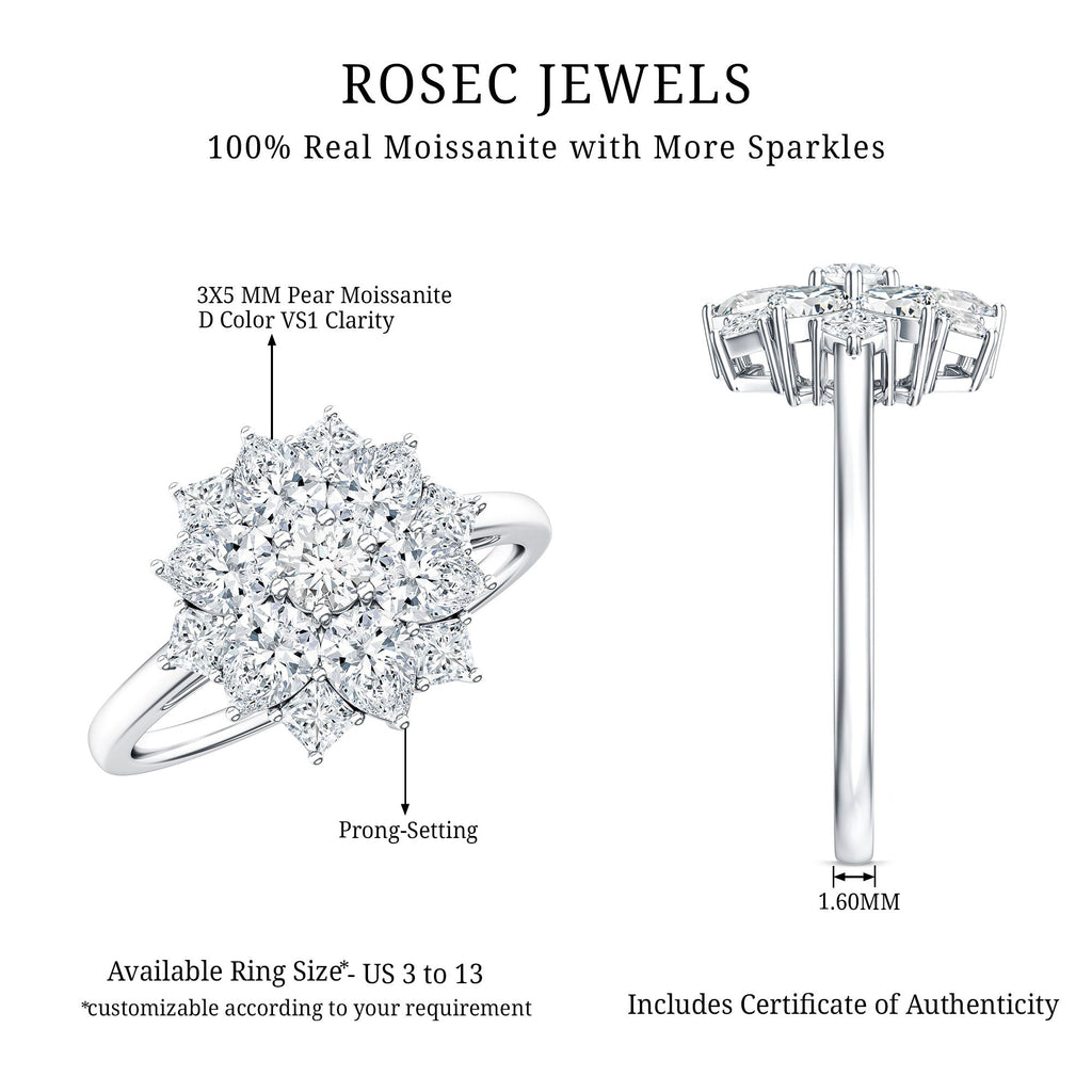 Womens Moissanite Flower Engagement Ring with Certificate