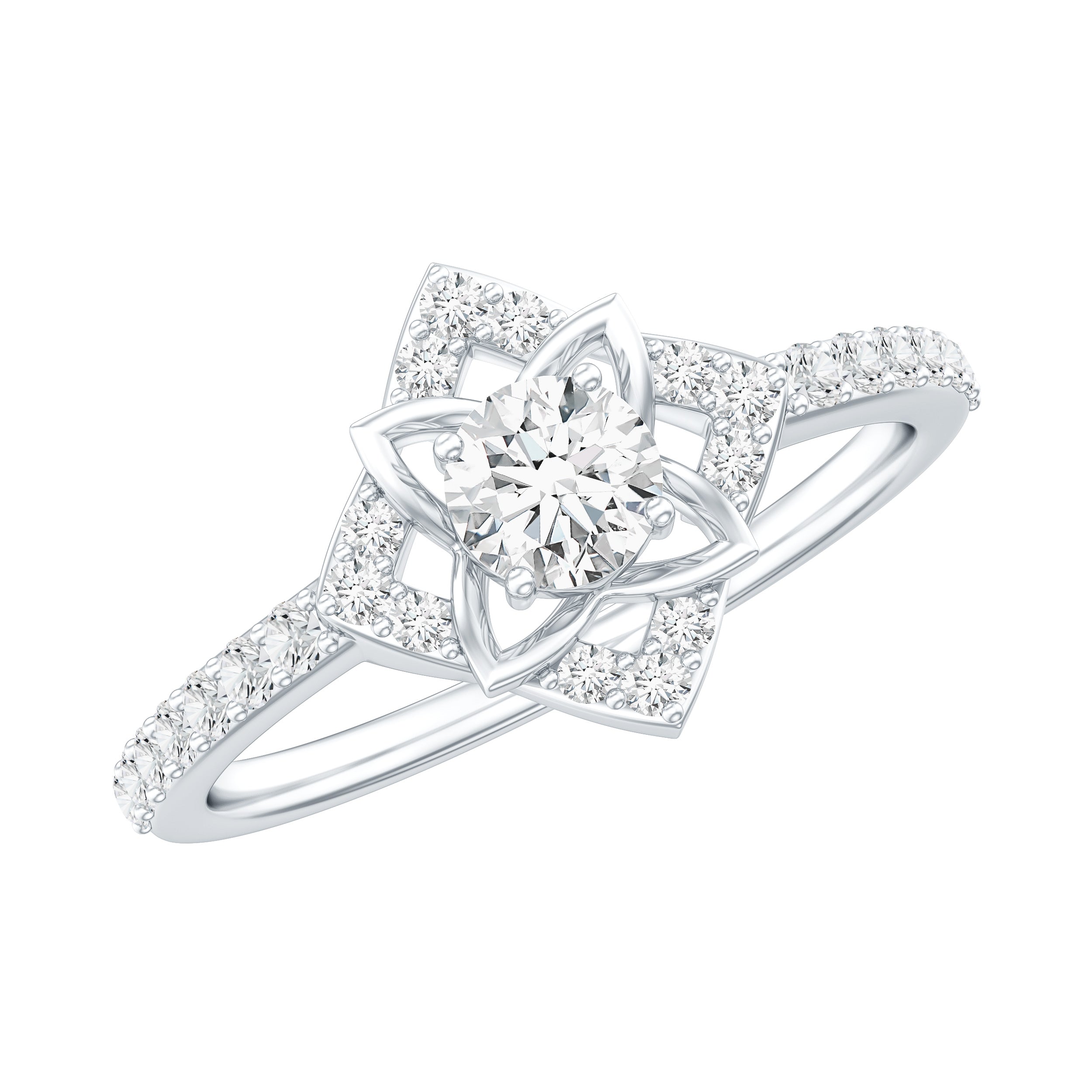 Certified Moissanite Floral Engagement Ring For Her