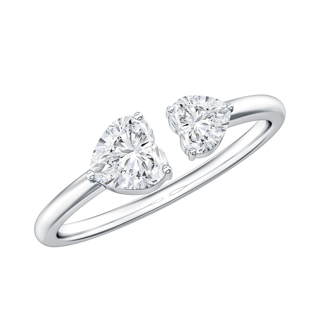 Heart Shape Moissanite Two Stone Cuff Ring