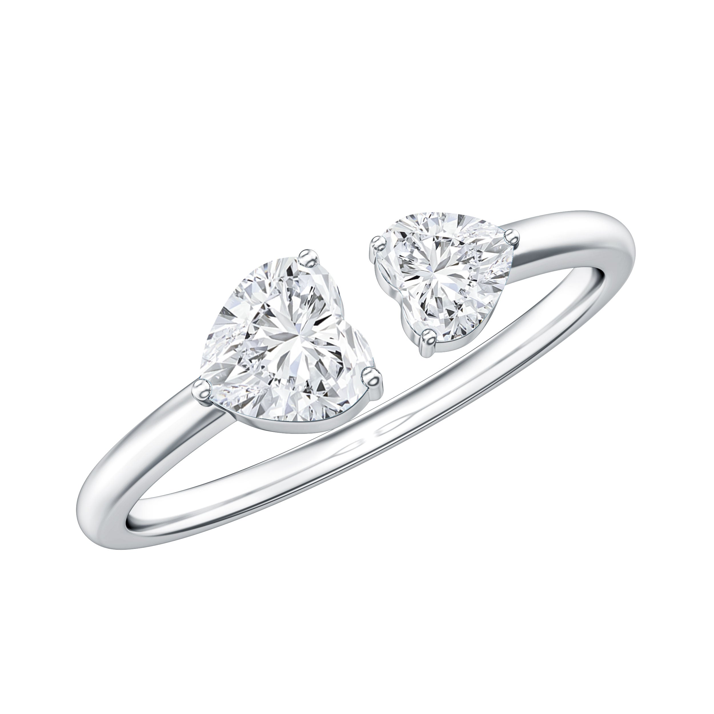 Heart Shape Moissanite Two Stone Cuff Ring