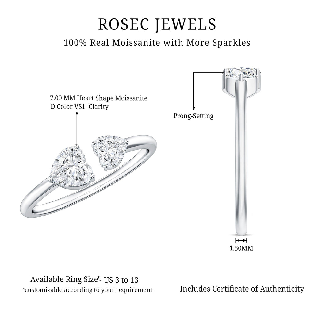Heart Shape Moissanite Two Stone Cuff Ring