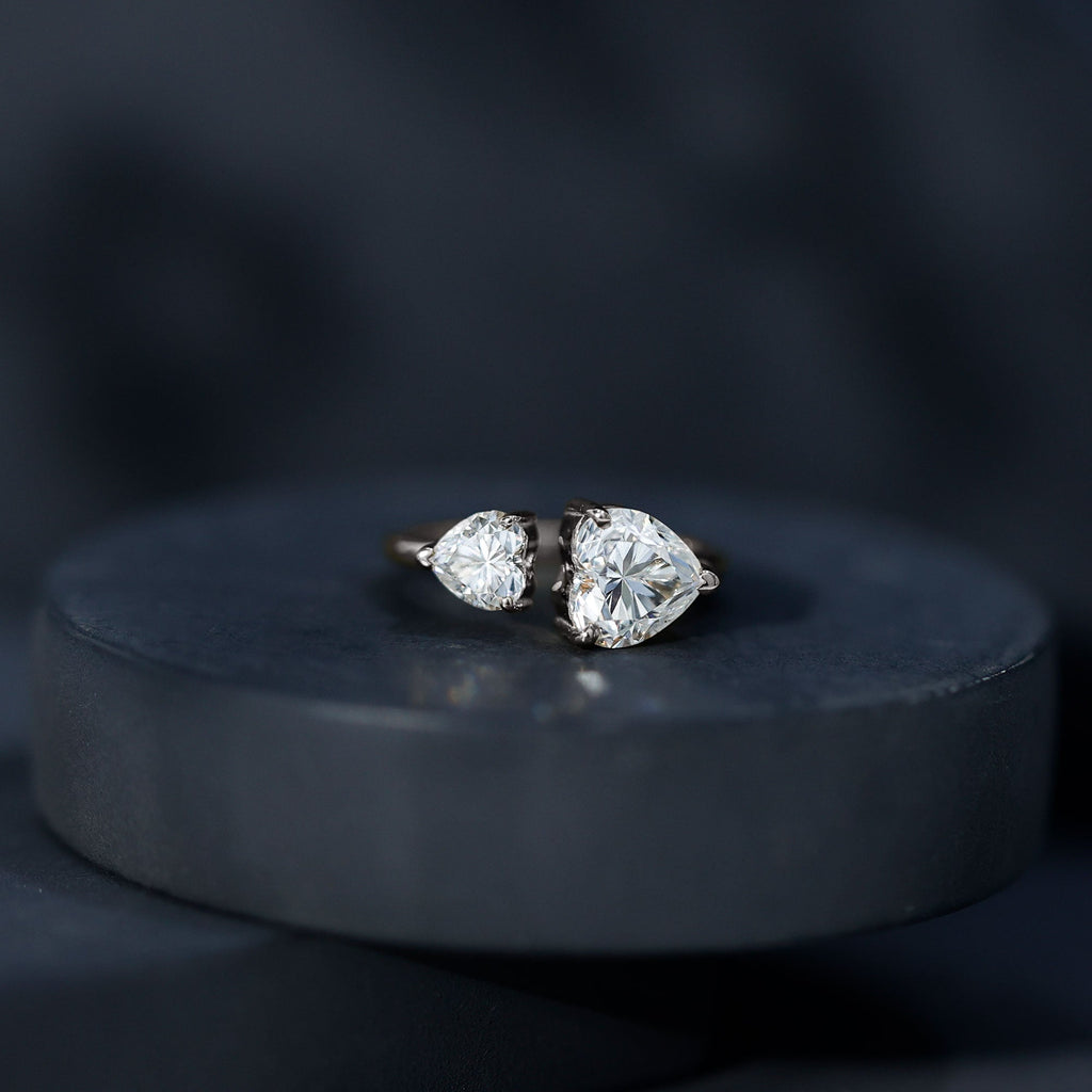 Heart Shape Moissanite Two Stone Cuff Ring