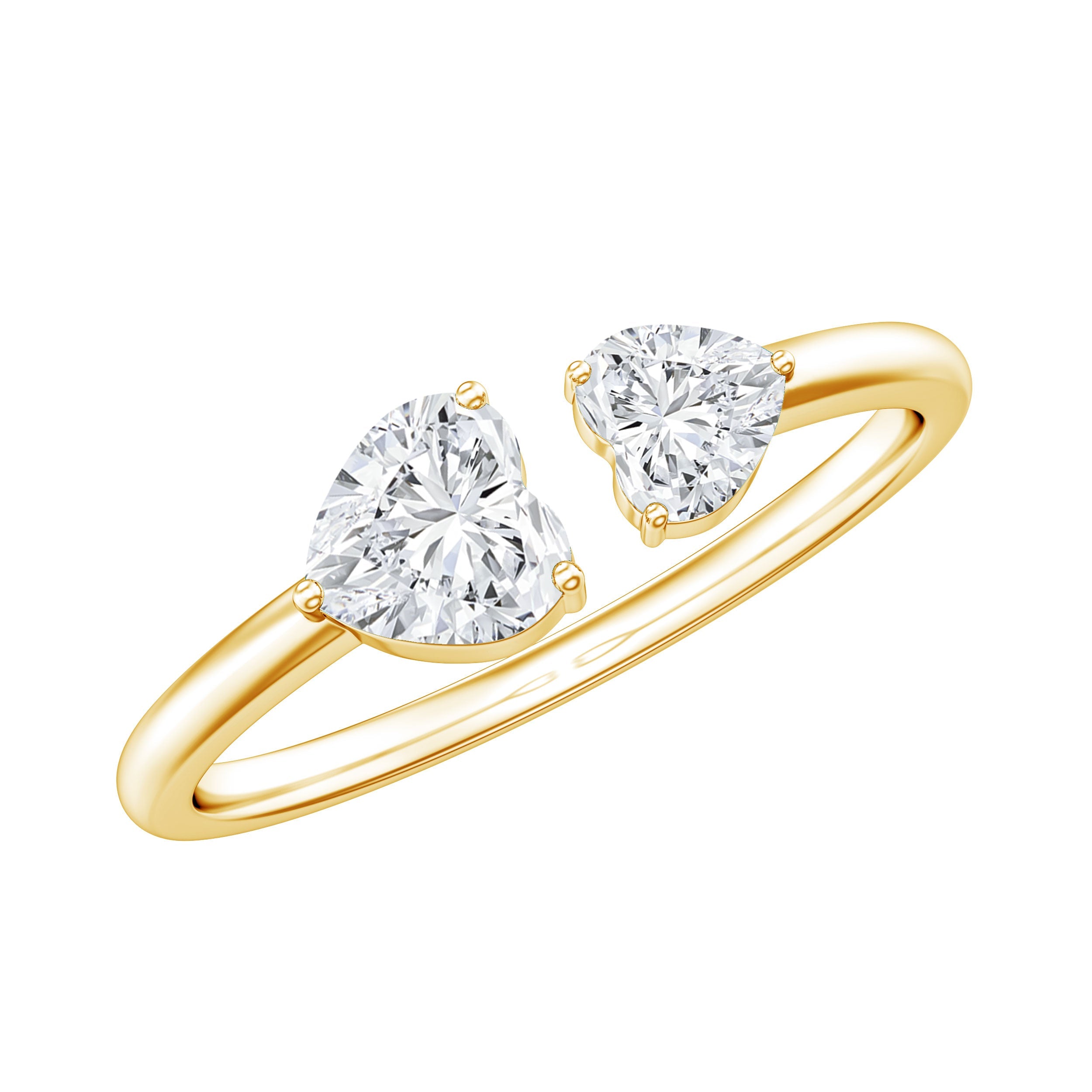 Heart Shape Moissanite Two Stone Cuff Ring | Rings | Wiccan Center