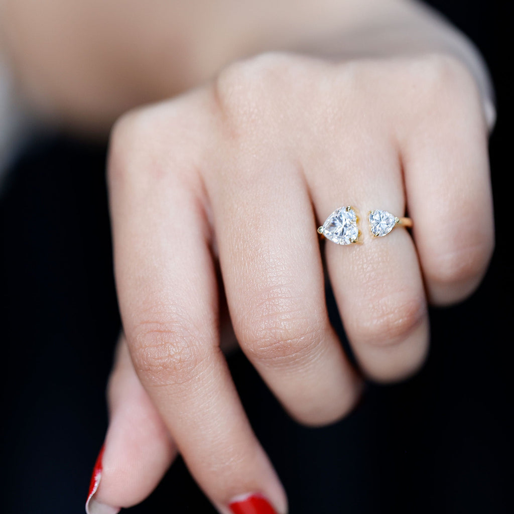 Heart Shape Moissanite Two Stone Cuff Ring